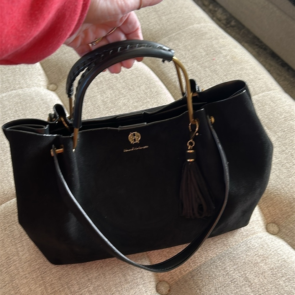 HOUSE OF HARLOW 1960 STYLISH BLACK FAUX SUEDE BAG - Picture 3 of 14